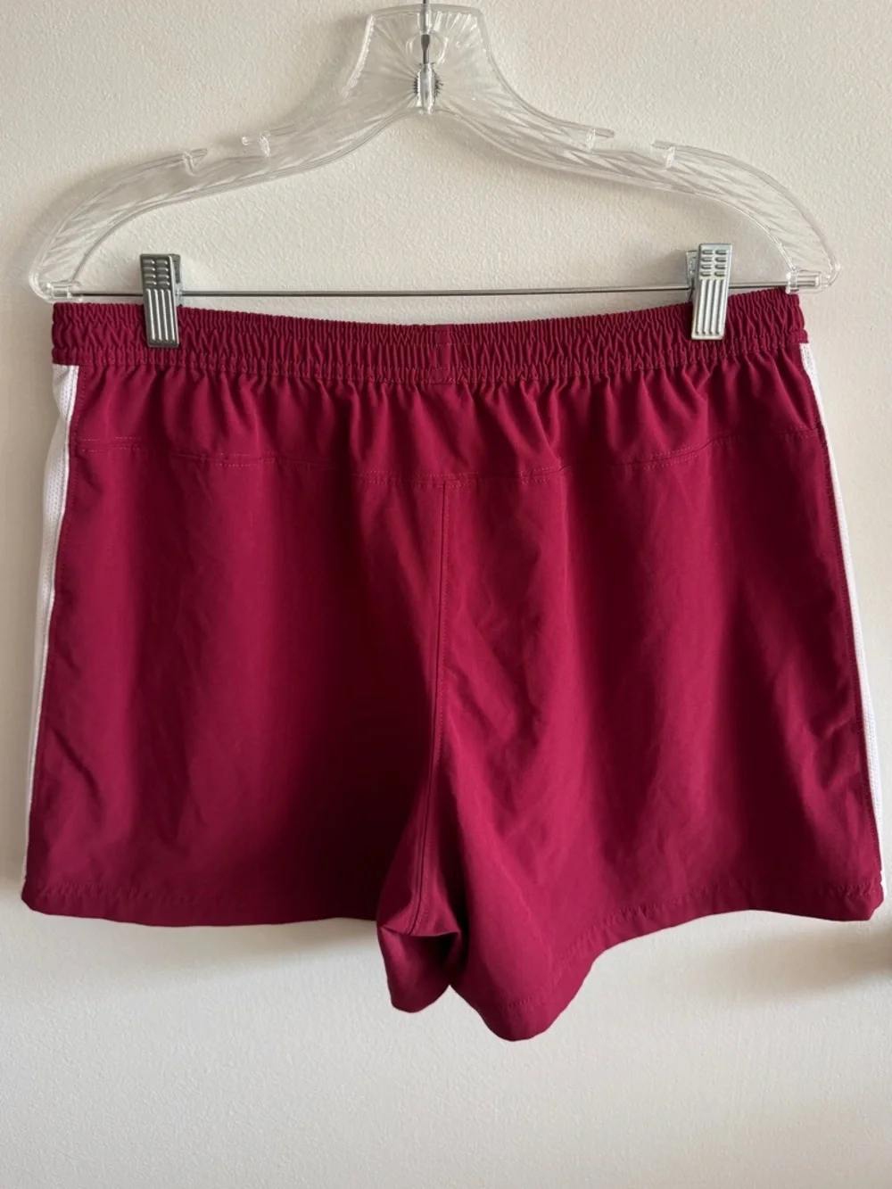 Nike Women's Dri-Fit Burgundy Athletic Shorts with White Mesh Side Panels L